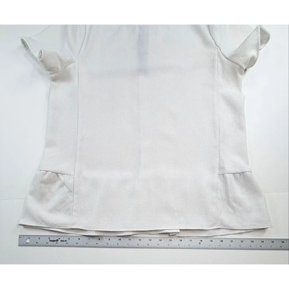 Tory Burch Ivory Back Ruffle Blouse Short Sleeve Textured Top Women Size Large *